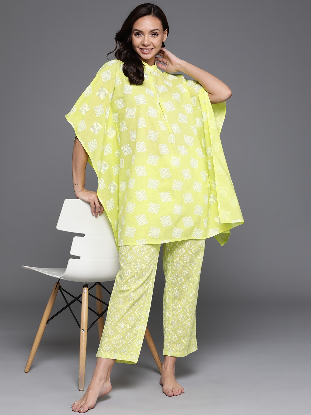 

Libas Women Lime Green Printed Cotton Night suit