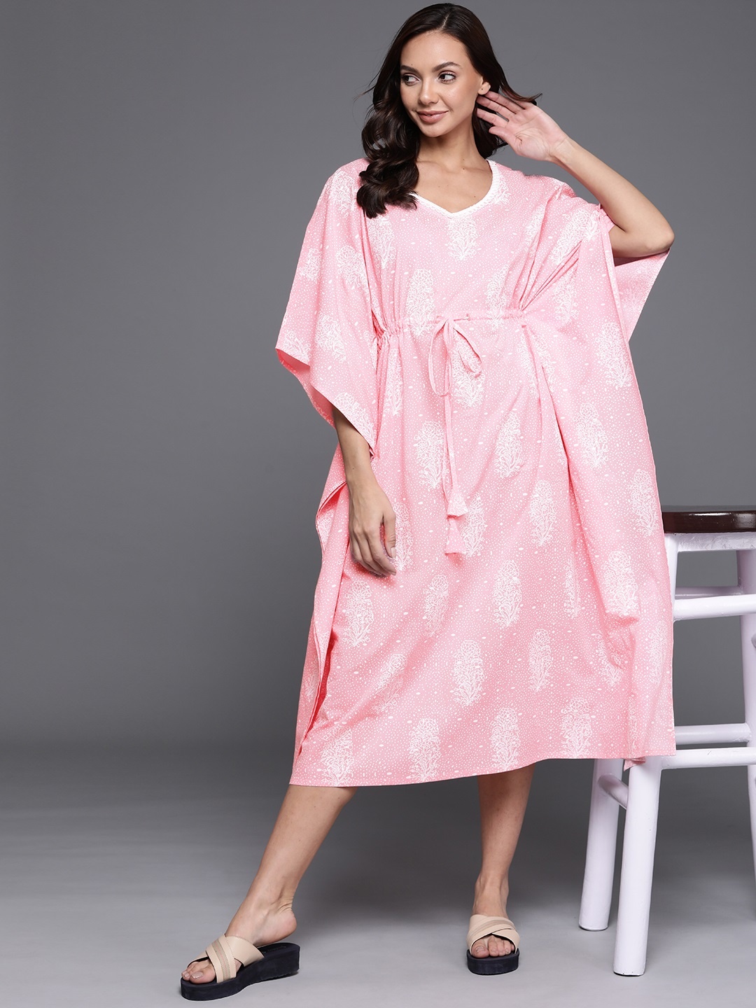 

Libas Pink Printed Cotton Maxi Kaftan Nightdress