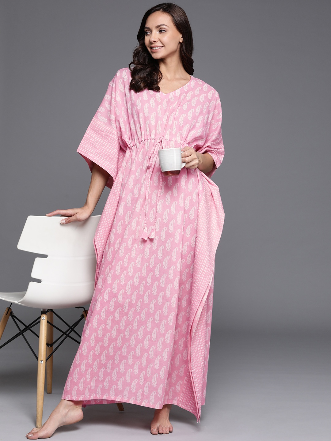

Libas Pink Printed Cotton Maxi Kaftan Nightdress
