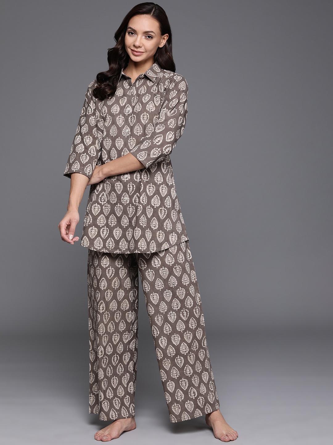 

Libas Women Brown Printed Cotton Night suit