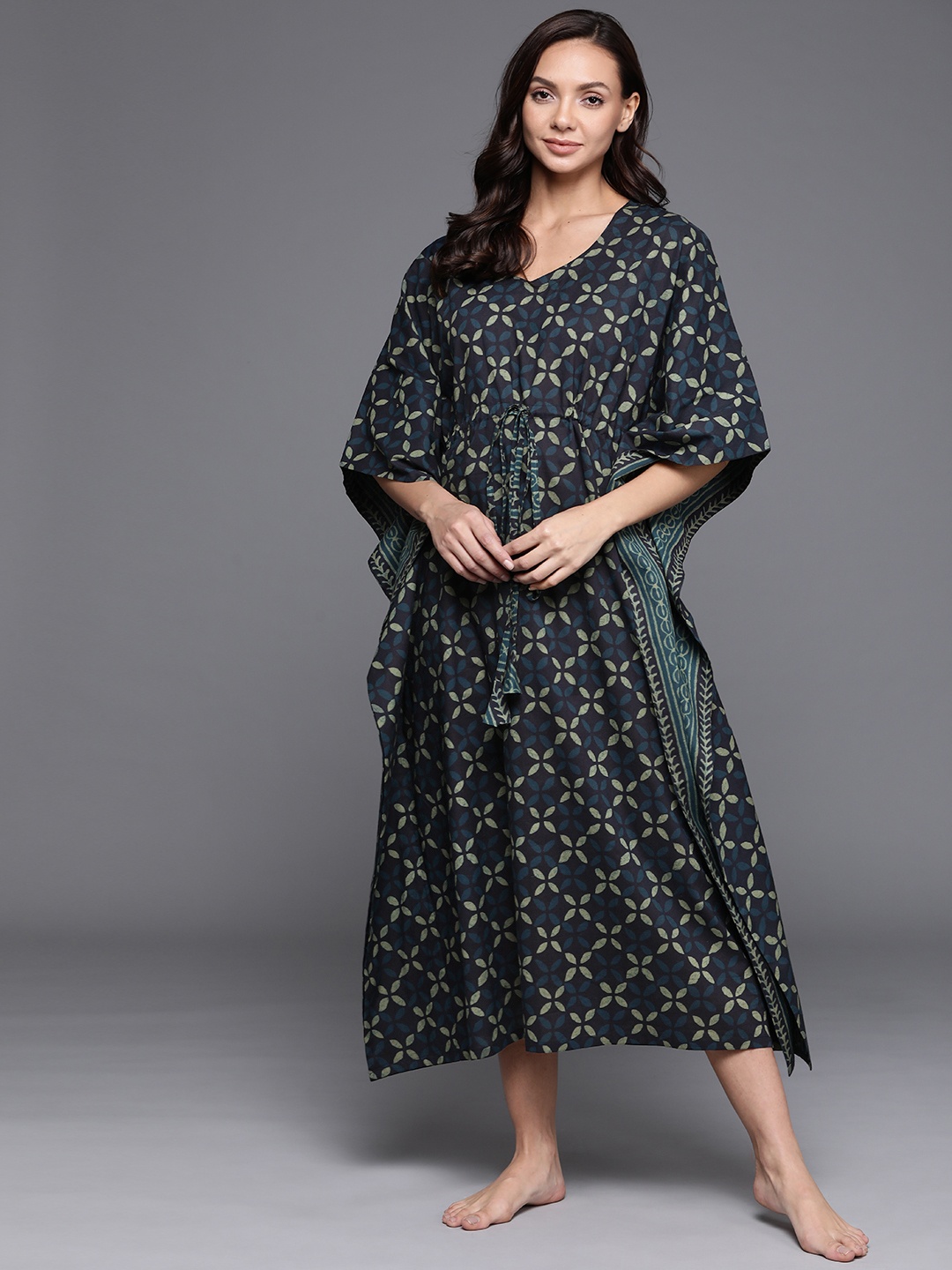 

Libas Navy Blue Printed Maxi Cotton Kaftan Nightdress
