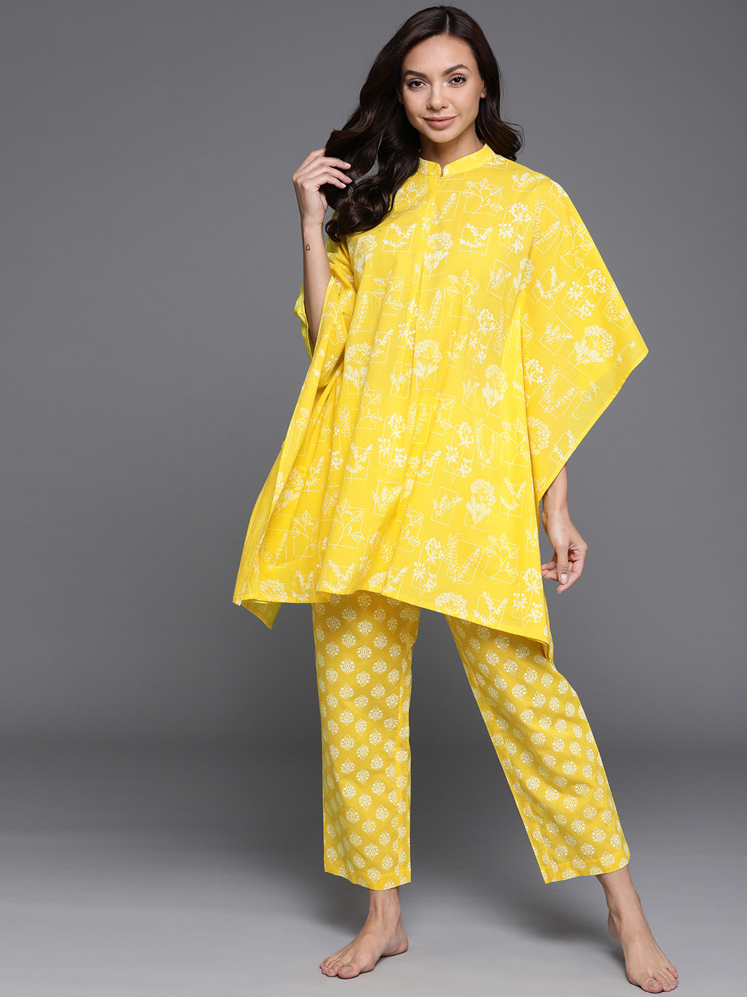 

Libas Women Yellow Printed Cotton Night suit