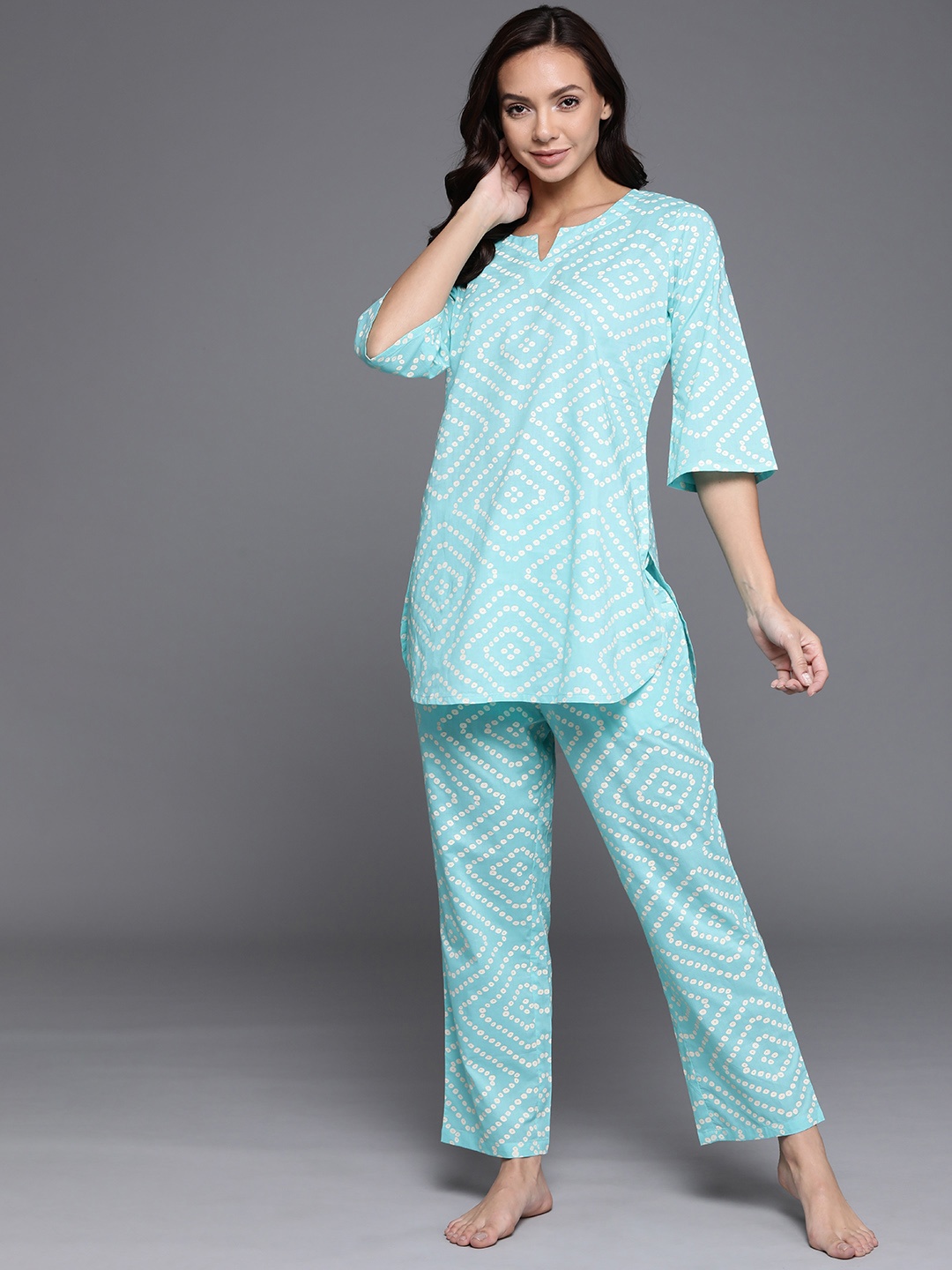 

Libas Women Turquoise Blue Printed Night suit