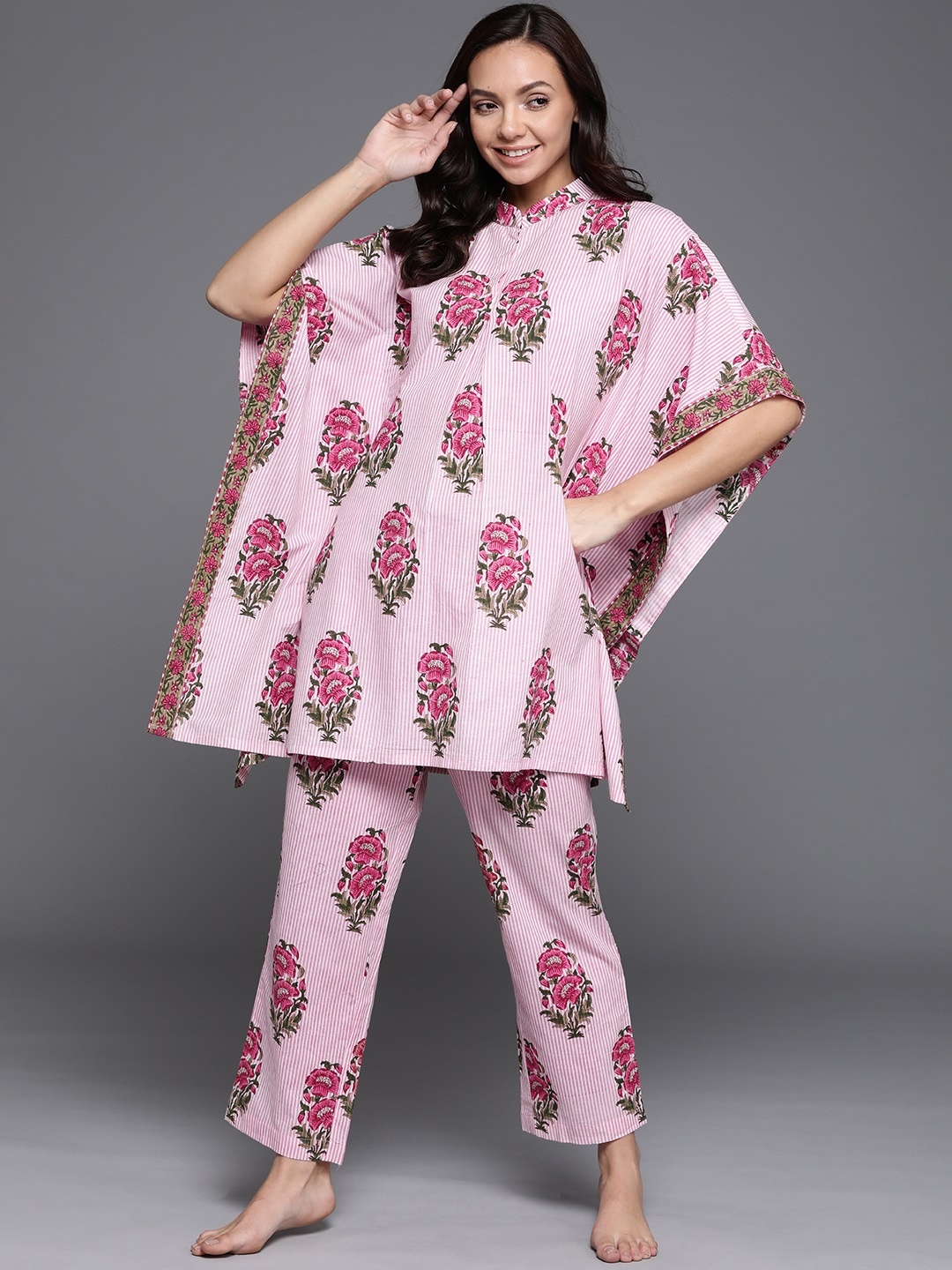

Libas Women Pink Floral Print Cotton Night suit