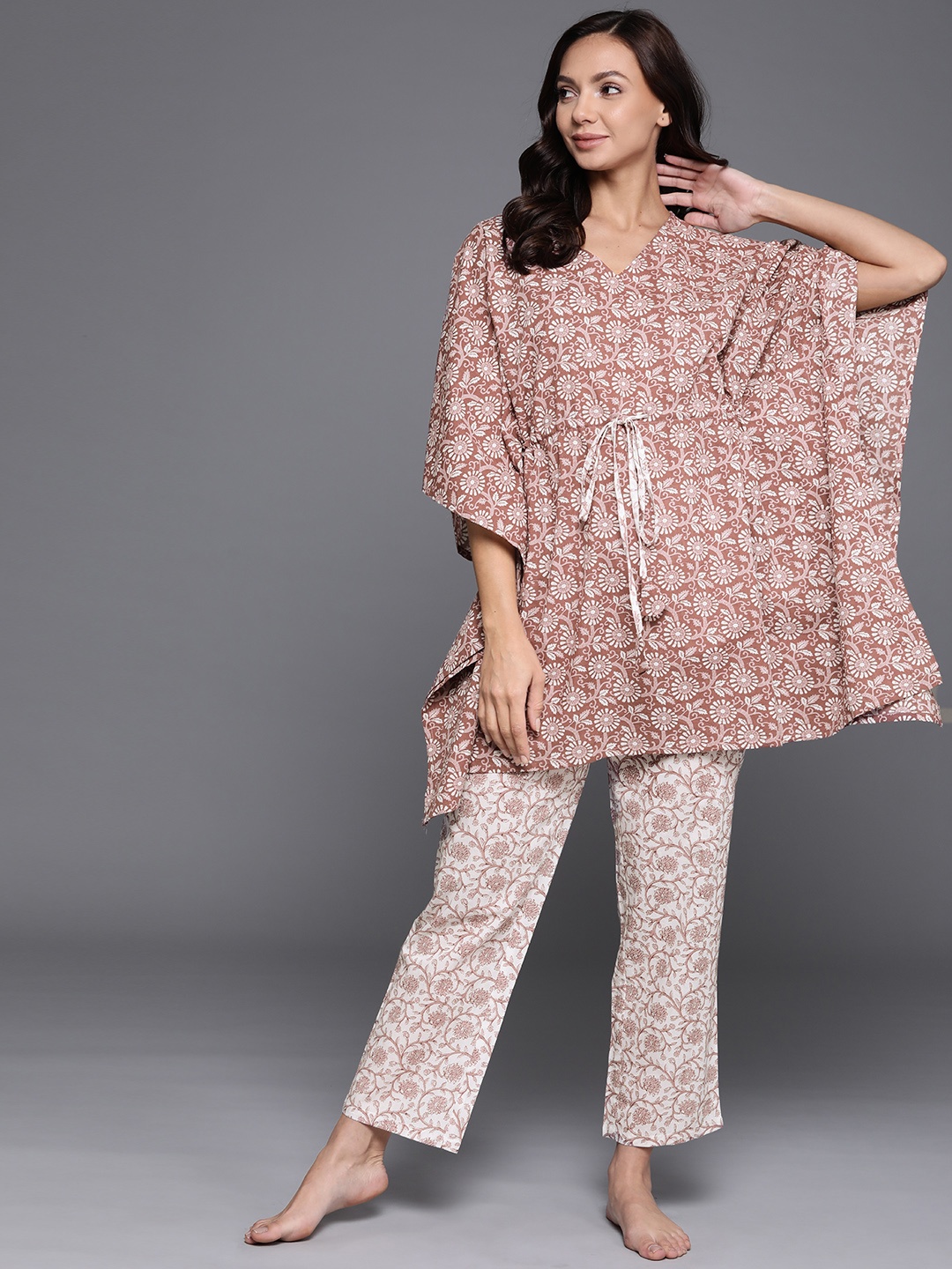 

Libas Women Brown Floral Print Cotton Night suit