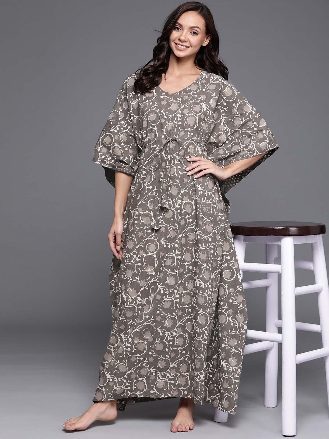 

Libas Brown Printed Cotton Maxi Kaftan Nightdress