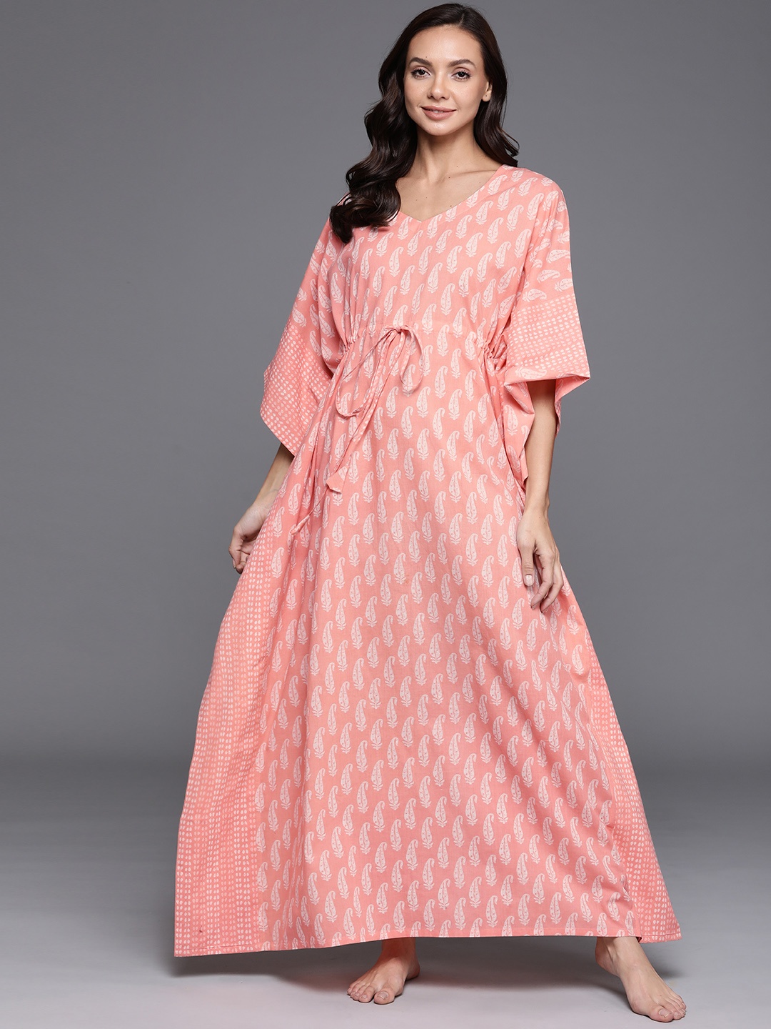 

Libas Pink Printed Cotton Maxi Kaftan Nightdress