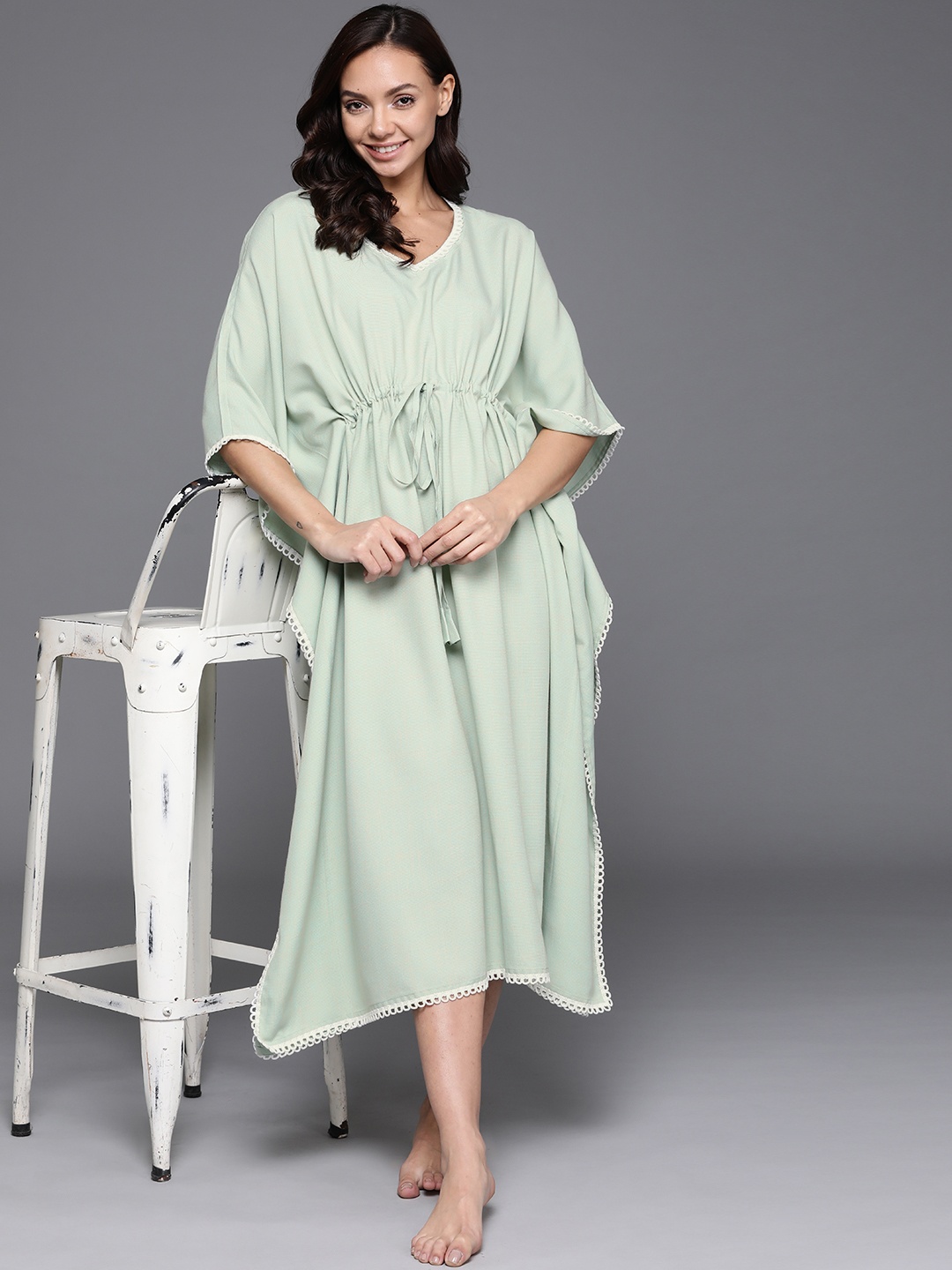 

Libas Sea Green Cotton Maxi Kaftan Nightdress