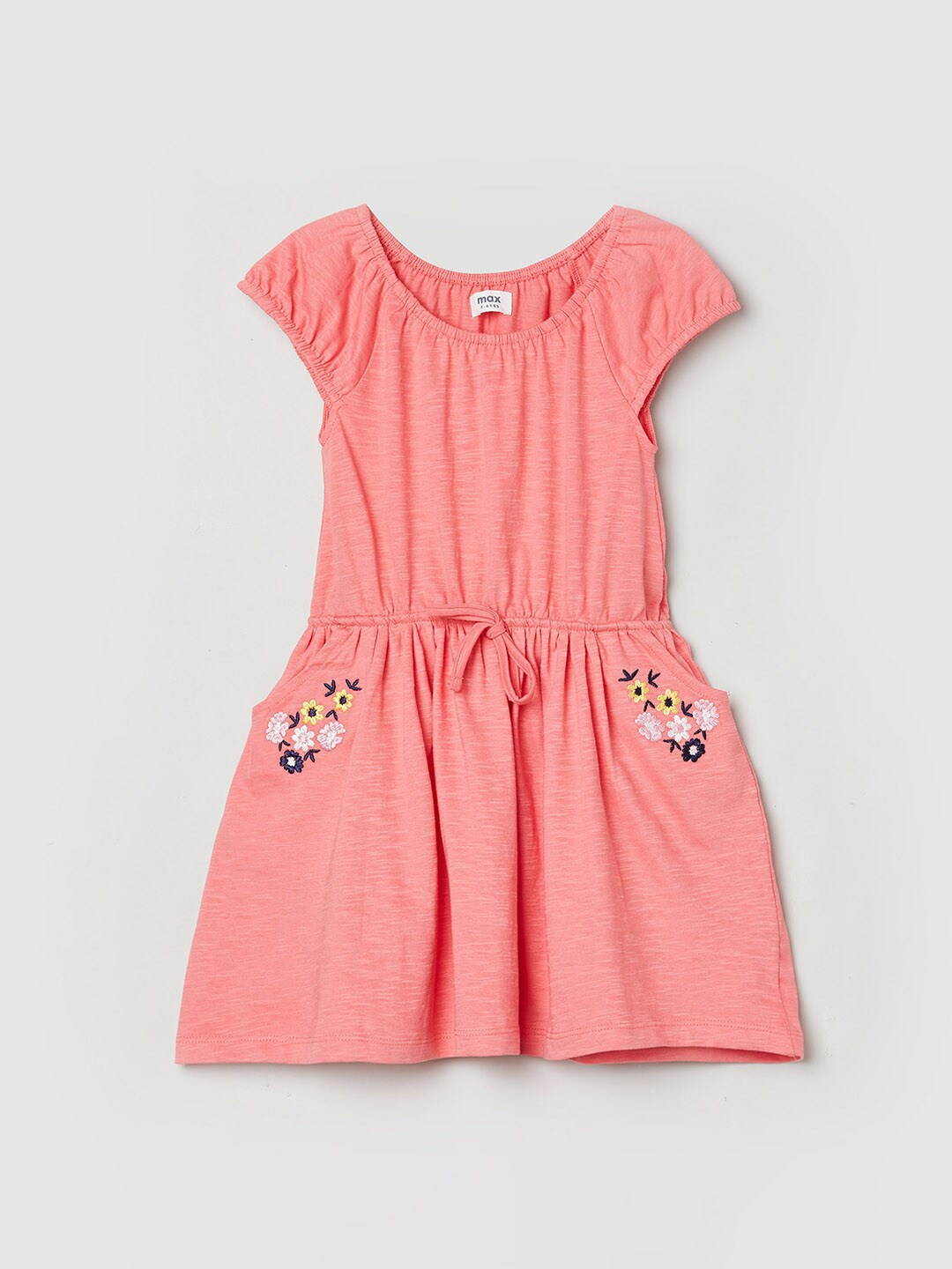 

max Girls Rust Waist Tie-Up Cotton Dress