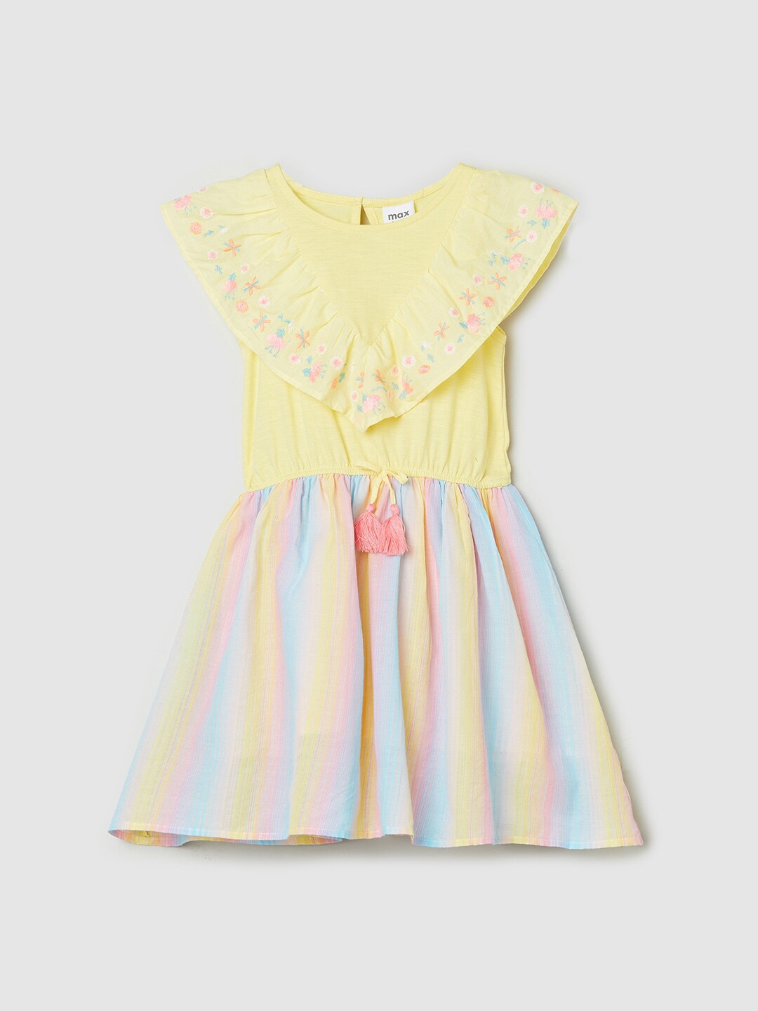 

max Girls Yellow Striped Cotton Dress