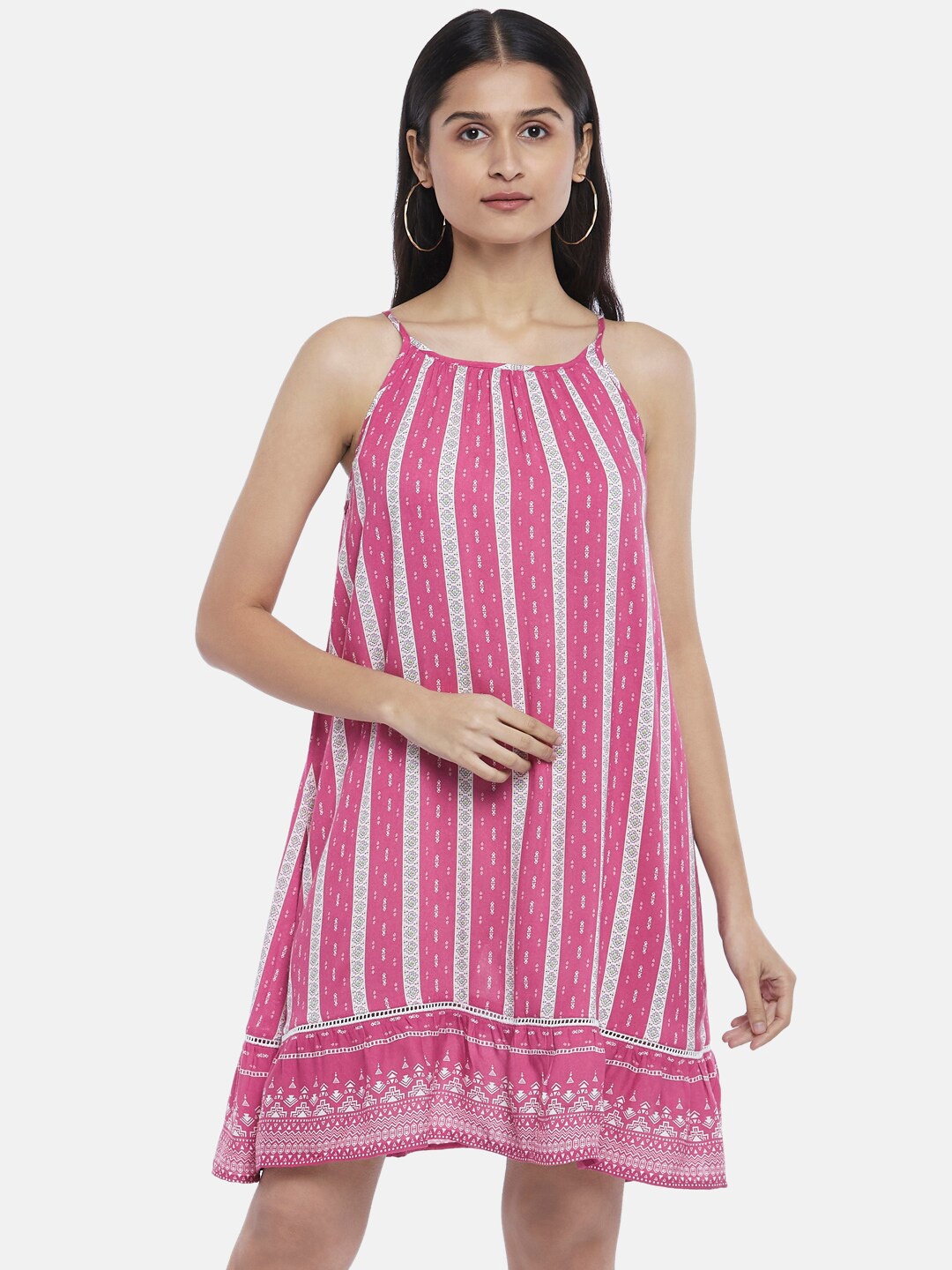 

People Pink Ethnic Motifs A-Line Dress