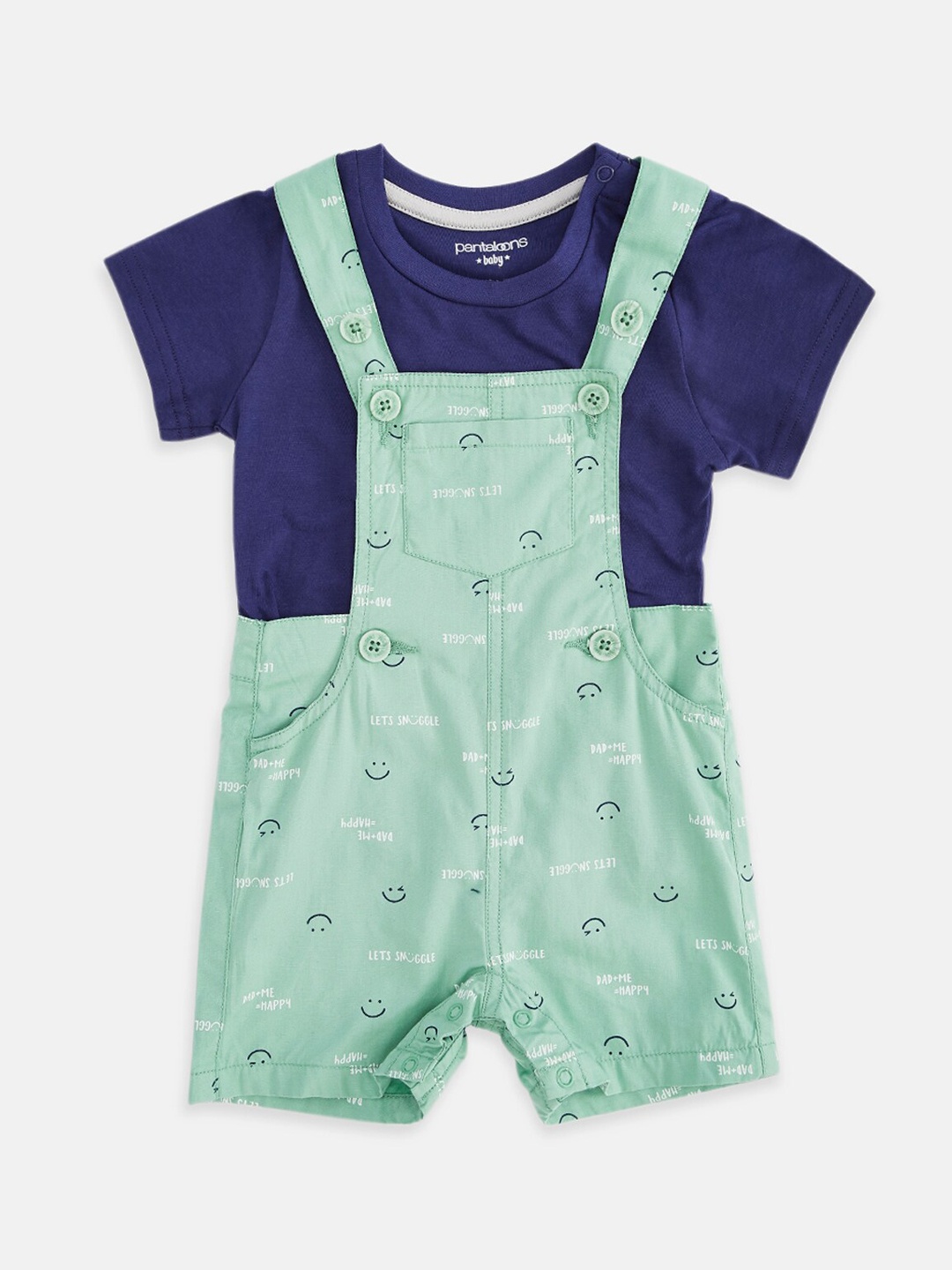 

Pantaloons Infants Boys Green & Navy Blue Dungarees