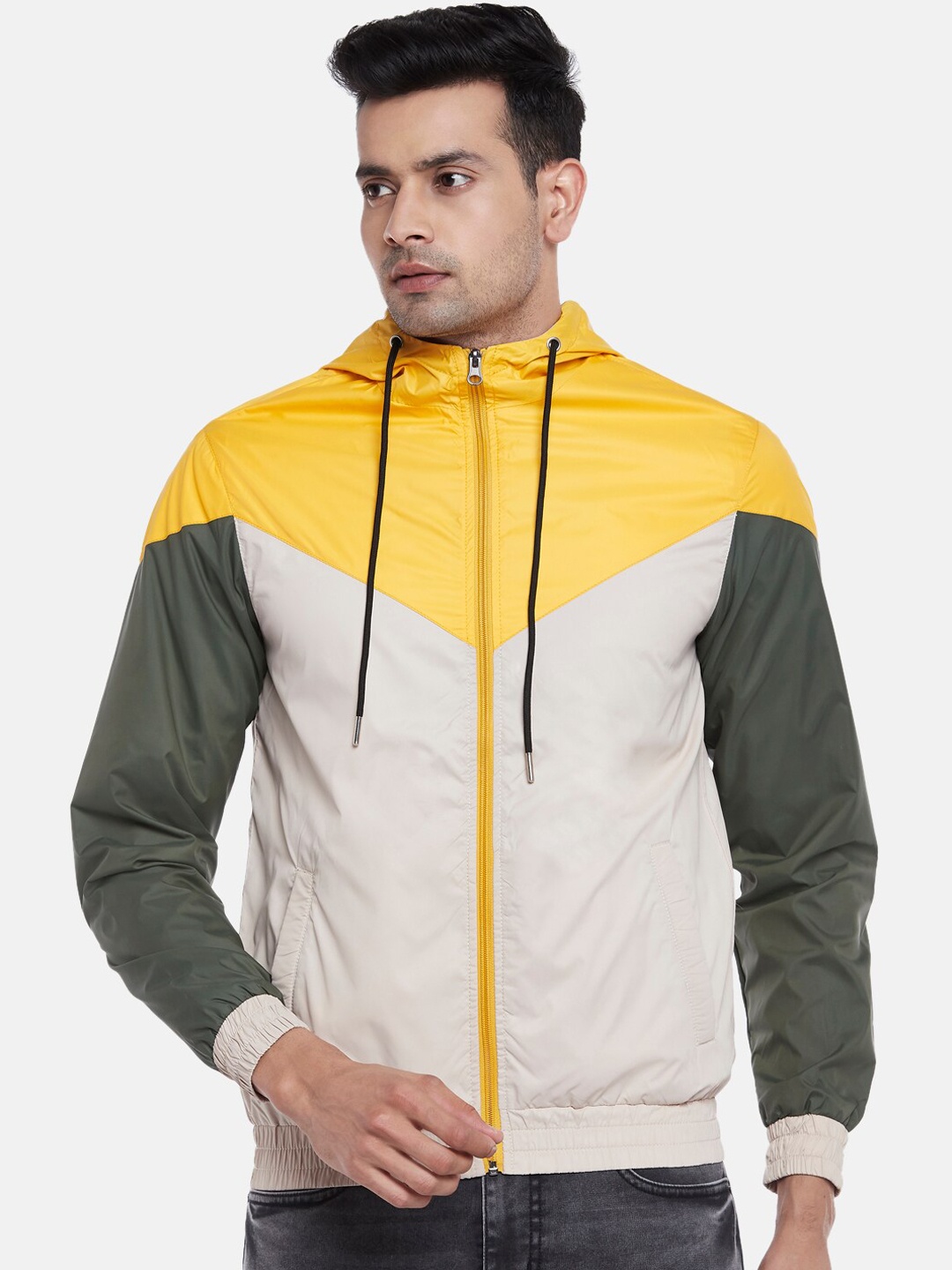

People Men Multicoloured Colourblocked Bomber Jacket, Multi