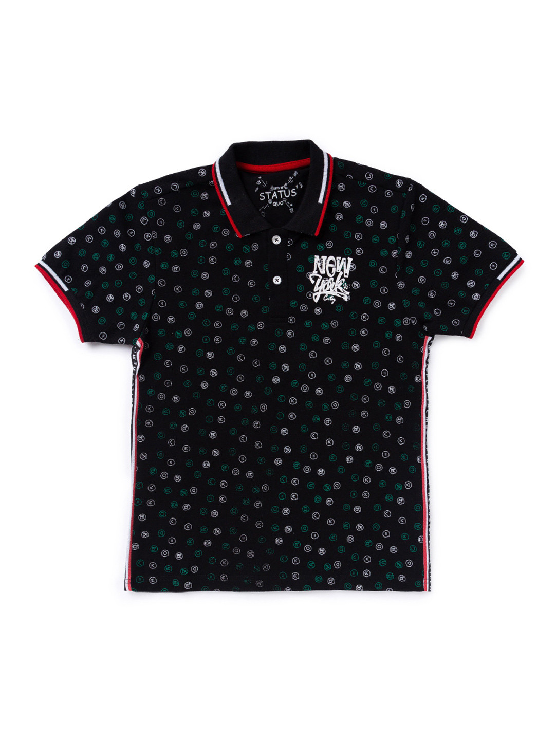 

Status Quo Boys Black & White Printed Polo Collar T-shirt