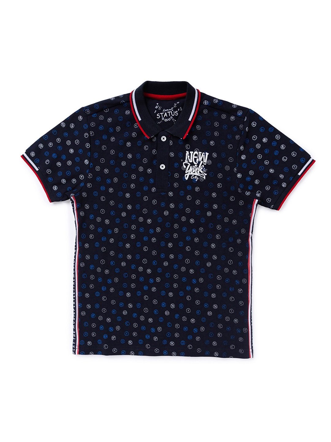 

Status Quo Boys Navy Blue Printed Polo Collar T-shirt