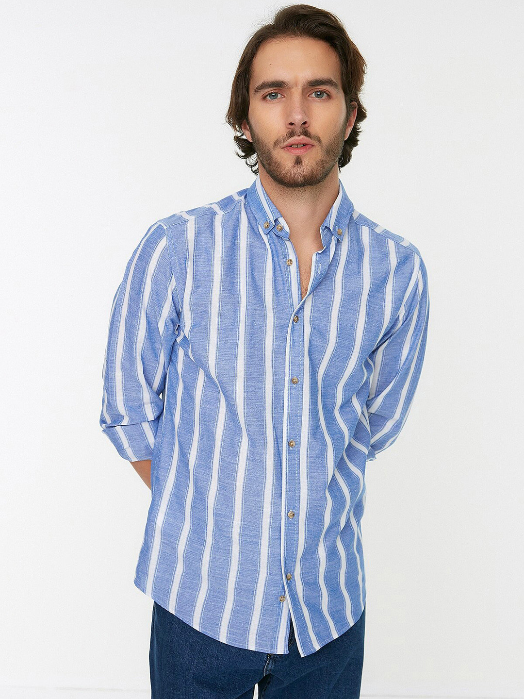 

Trendyol Men Blue Striped Casual Shirt