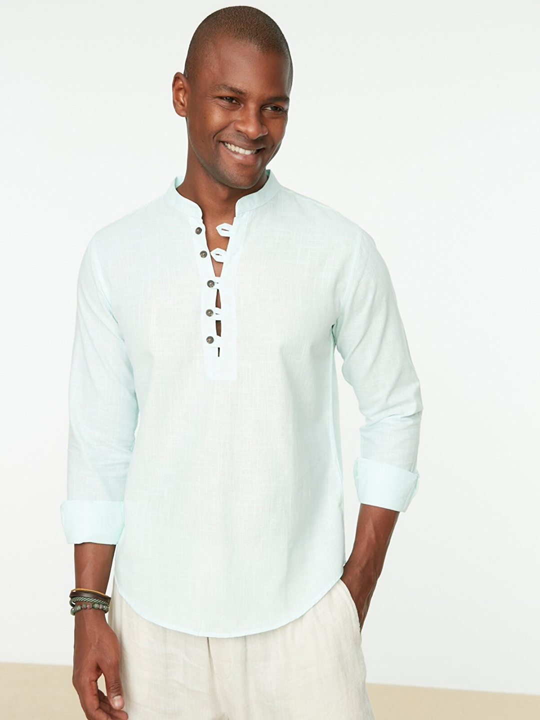 

Trendyol Men Mint Green Pure Cotton Casual Shirt