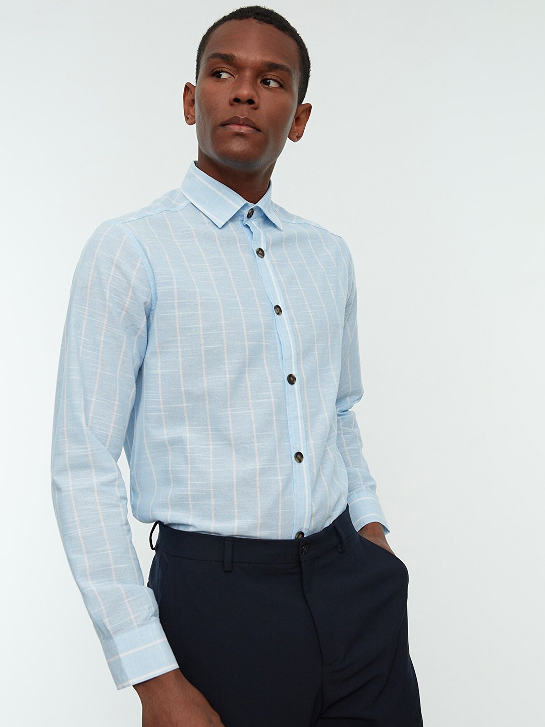 

Trendyol Men Blue Striped Formal Shirt
