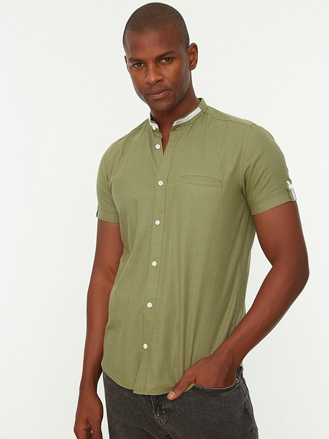 

Trendyol Men Olive Green Casual Shirt
