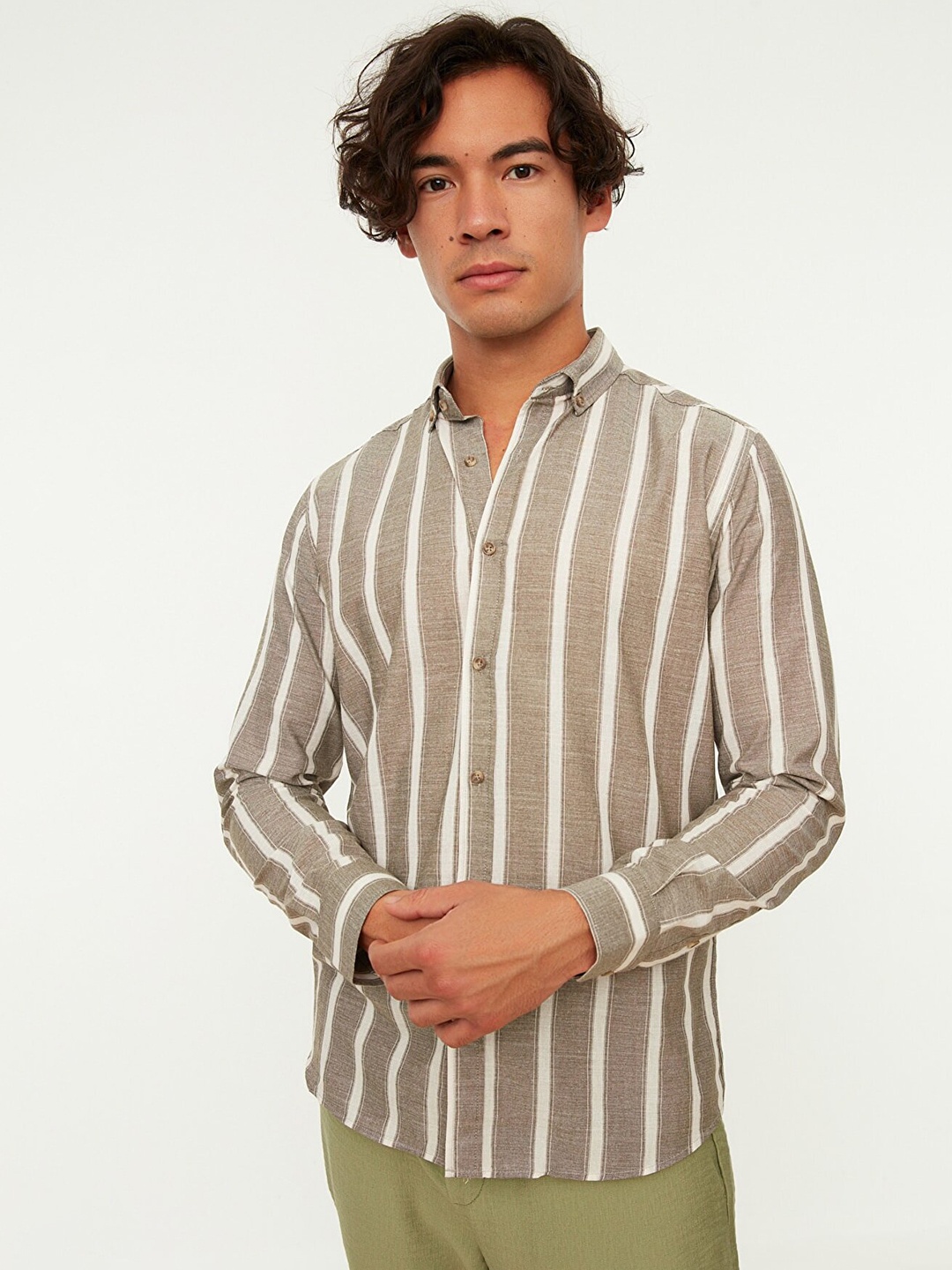 

Trendyol Men Beige Striped Casual Shirt