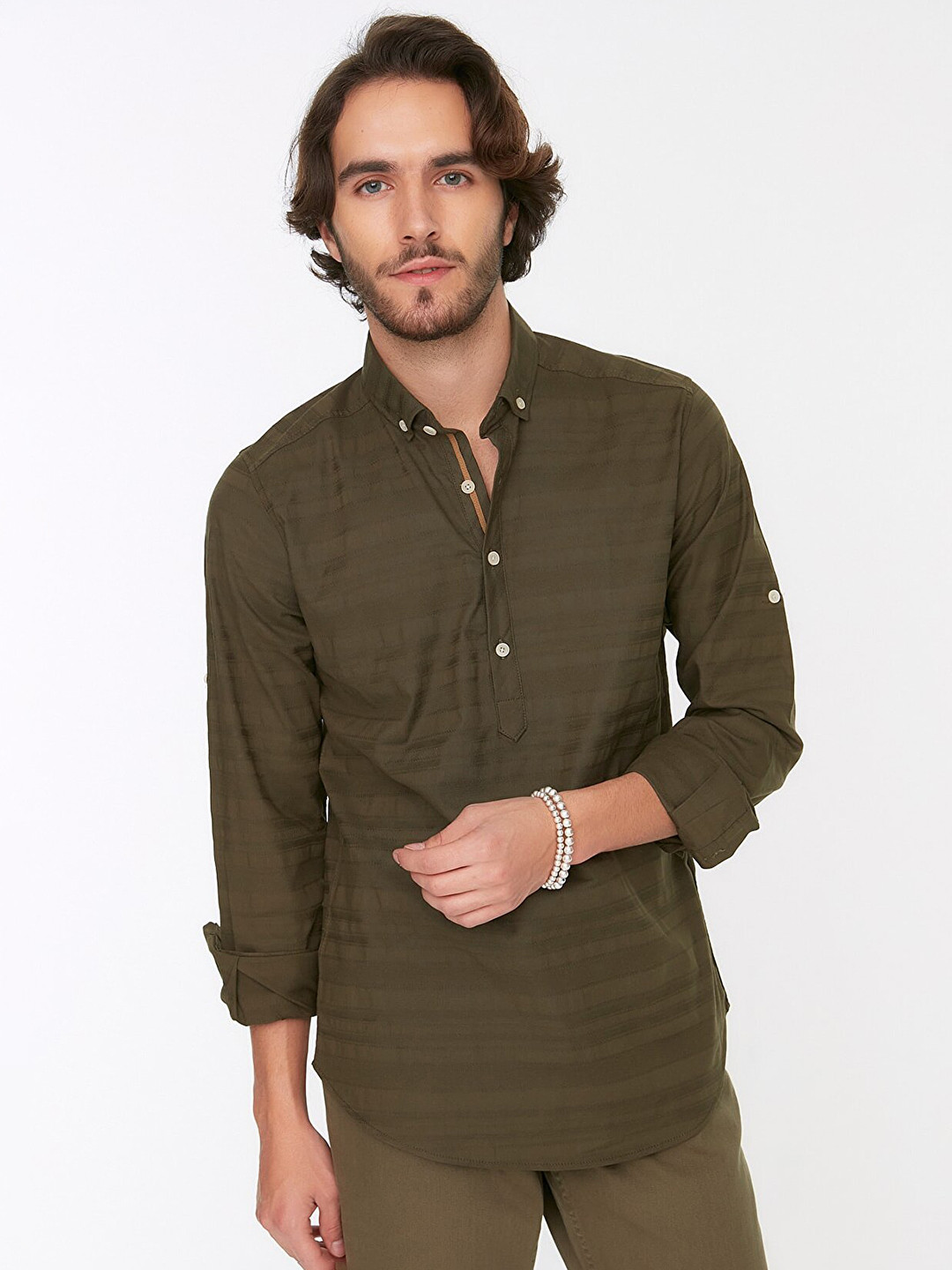 

Trendyol Men Olive Green Slim Fit Casual Shirt