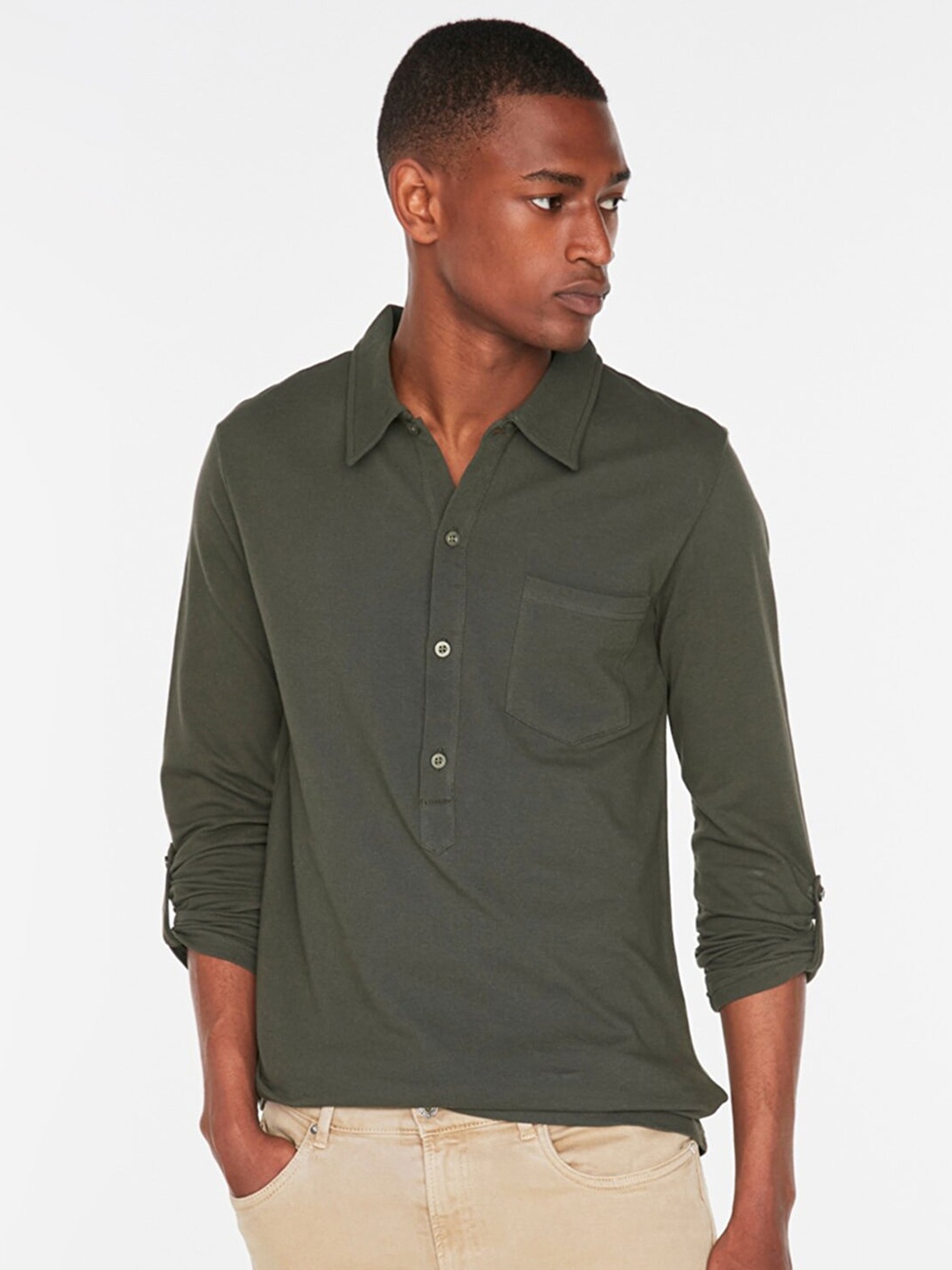 

Trendyol Men Olive Green Casual Shirt