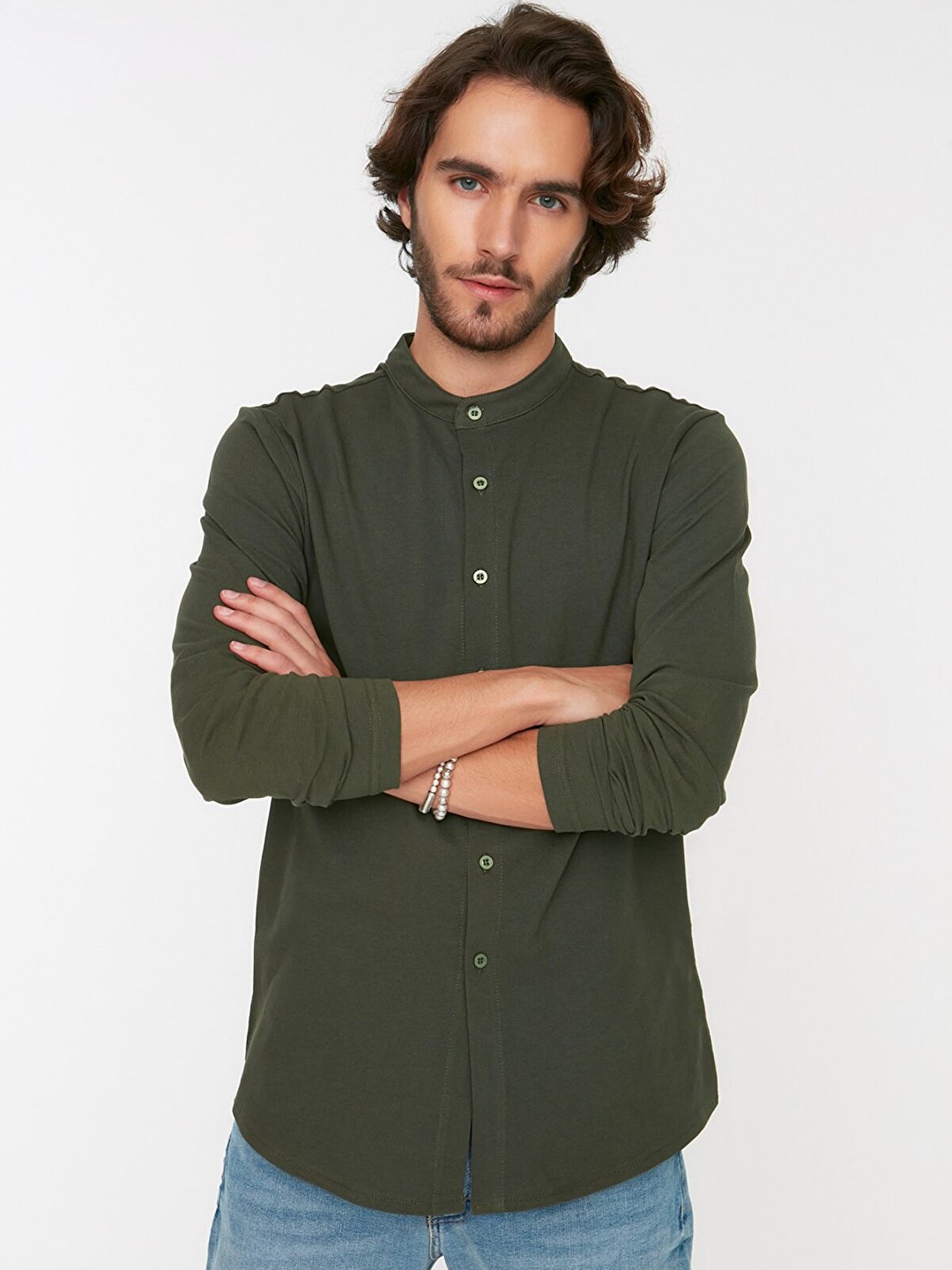 

Trendyol Men Olive Green Casual Shirt