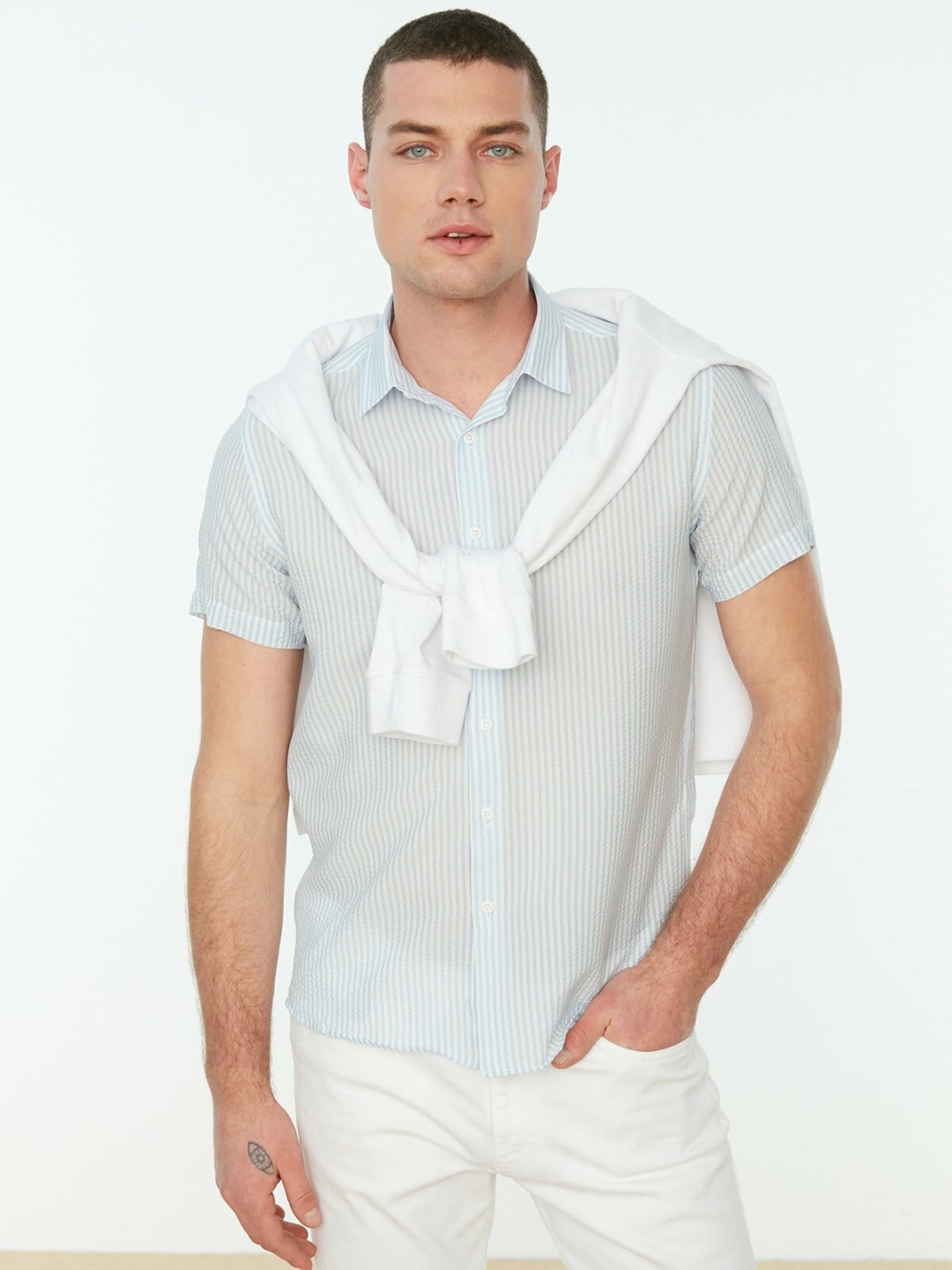 

Trendyol Men Blue Striped Casual Shirt