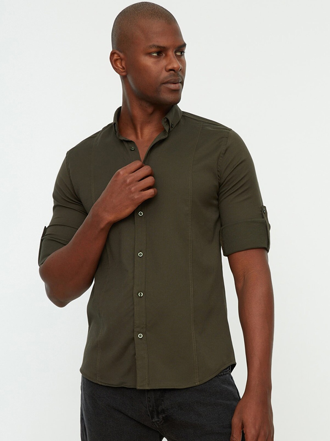 

Trendyol Men Olive Green Casual Shirt
