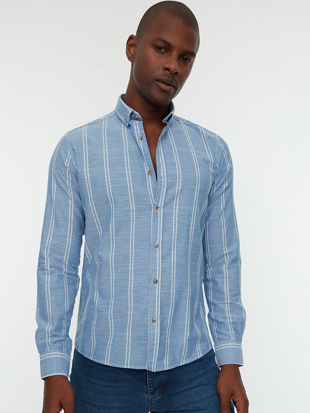 

Trendyol Men Blue Striped Casual Shirt