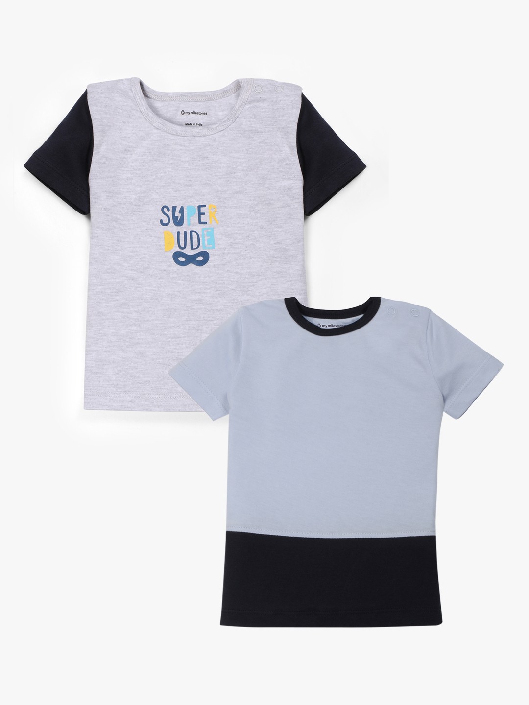 

My Milestones Boys Pack of 2 Colourblocked T-shirt, Grey