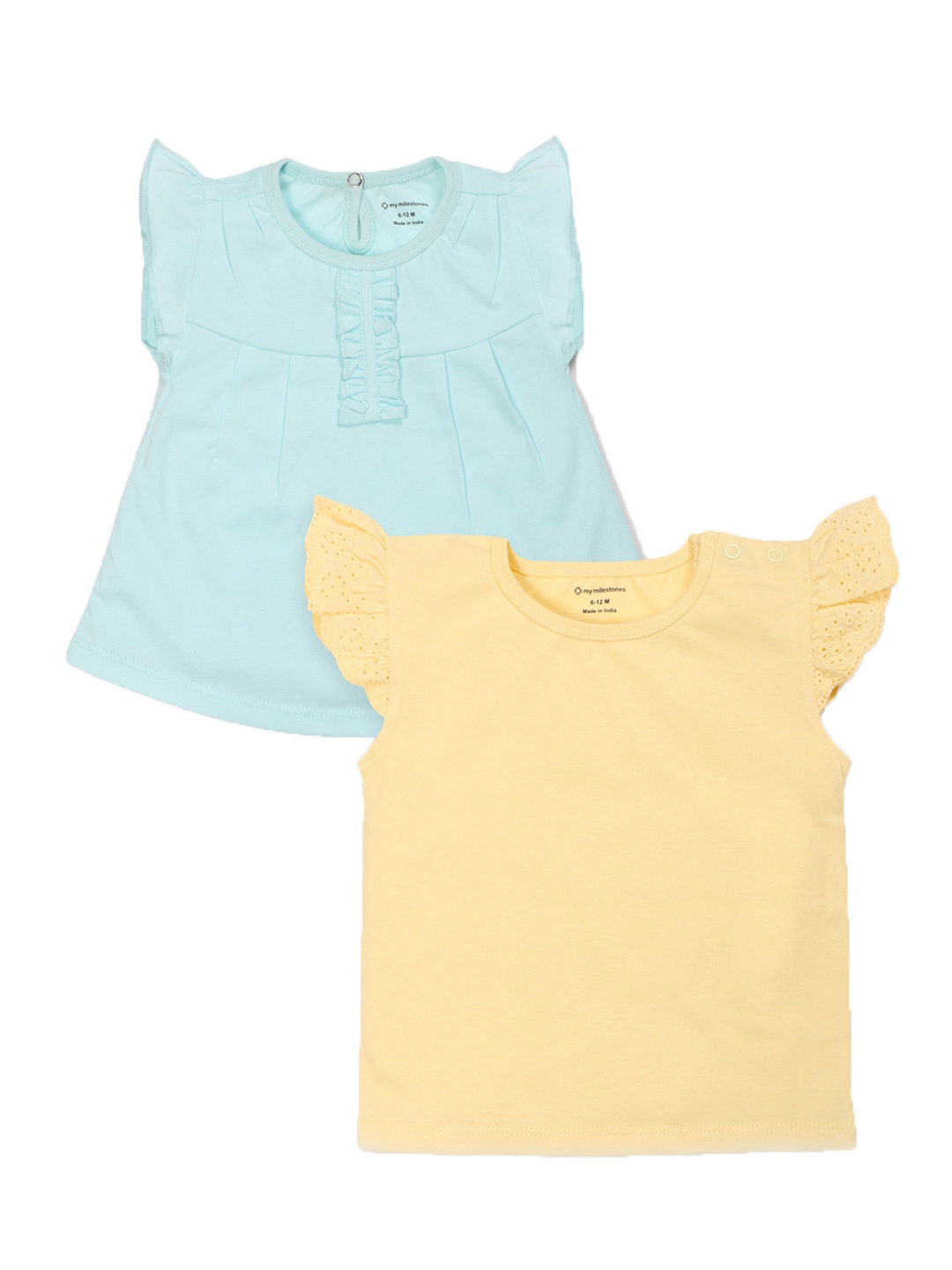 

My Milestones Girls Set Of 2 Yellow & Blue Solid T-shirt