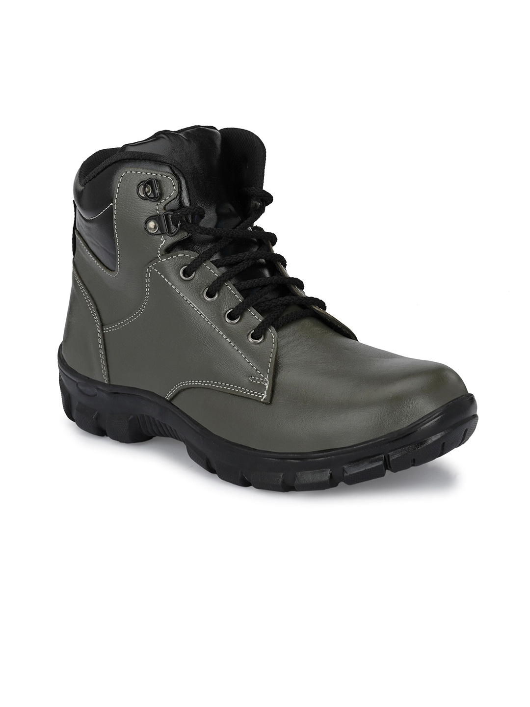 

Hundo P Men Grey Leather Trekking Boots