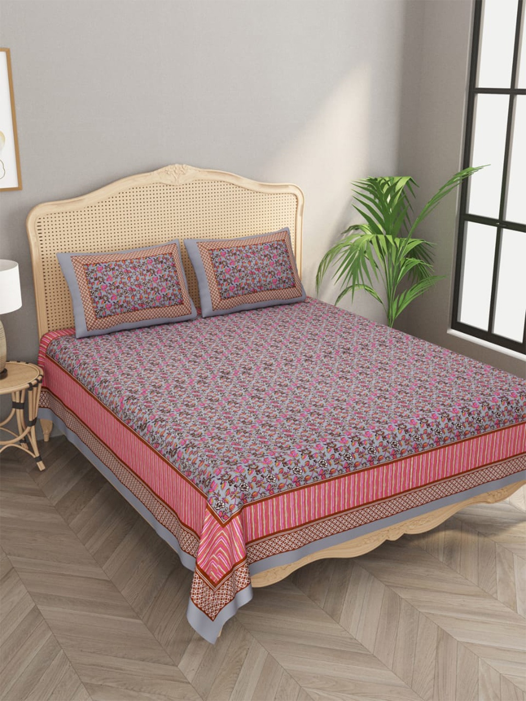 

Gulaab Jaipur Purple & Pink Floral 400 TC King Bedsheet with 2 Pillow Covers