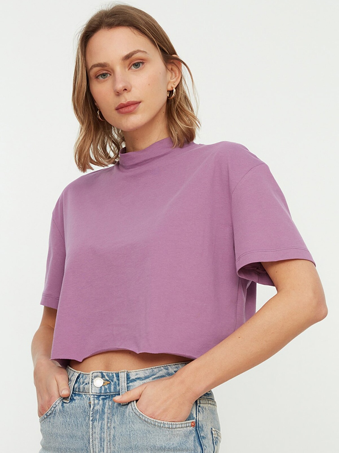 

Trendyol Women Purple High Neck Crop T-shirt