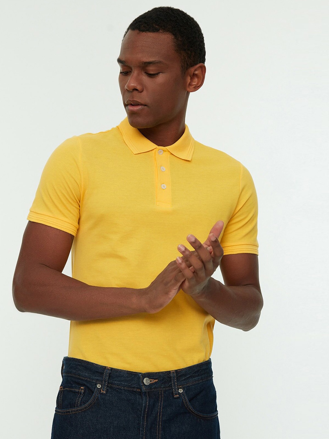 

Trendyol Men Yellow Polo Collar Pure Cotton T-shirt