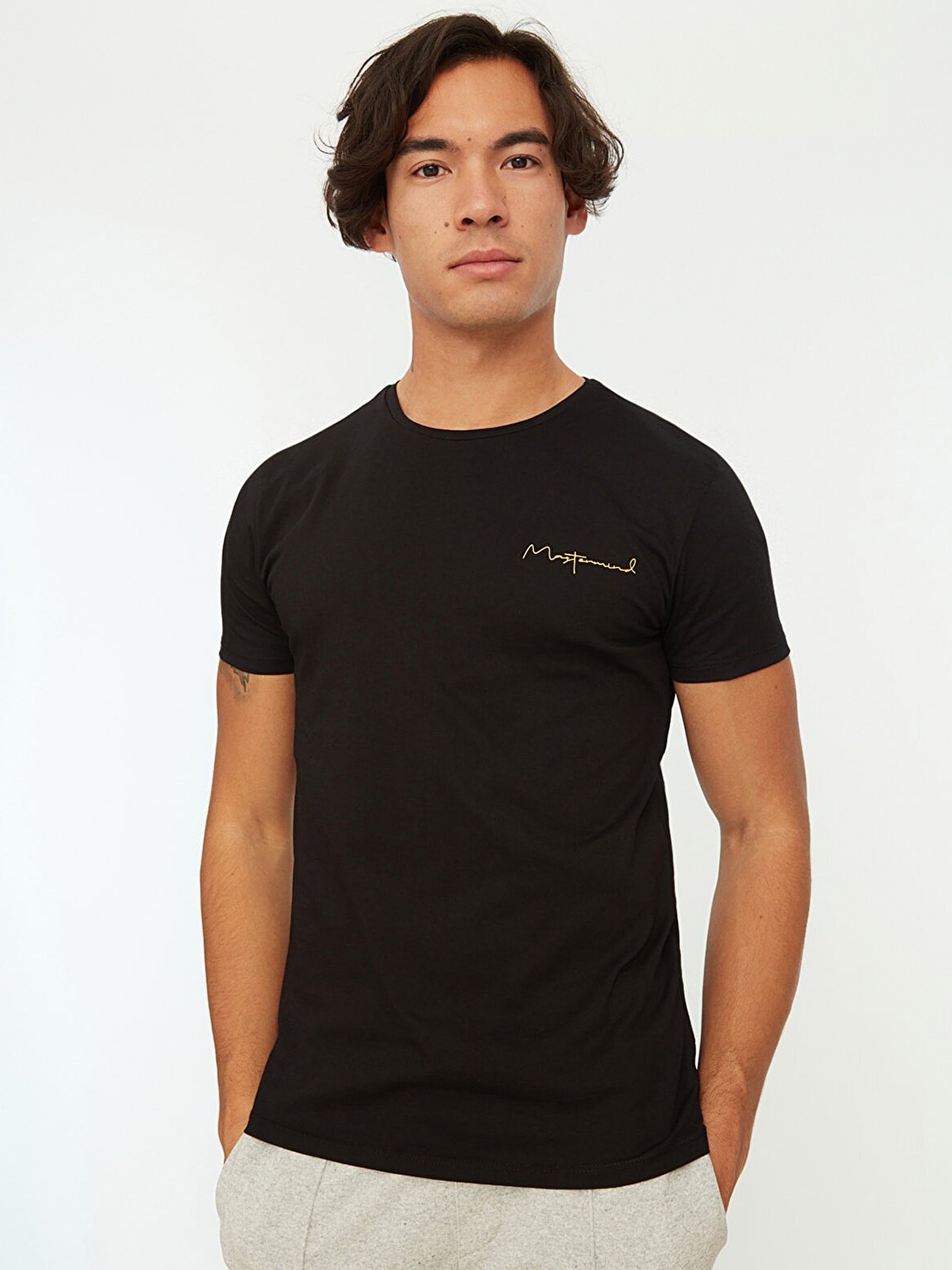 

Trendyol Men Black Solid Pure Cotton T-shirt