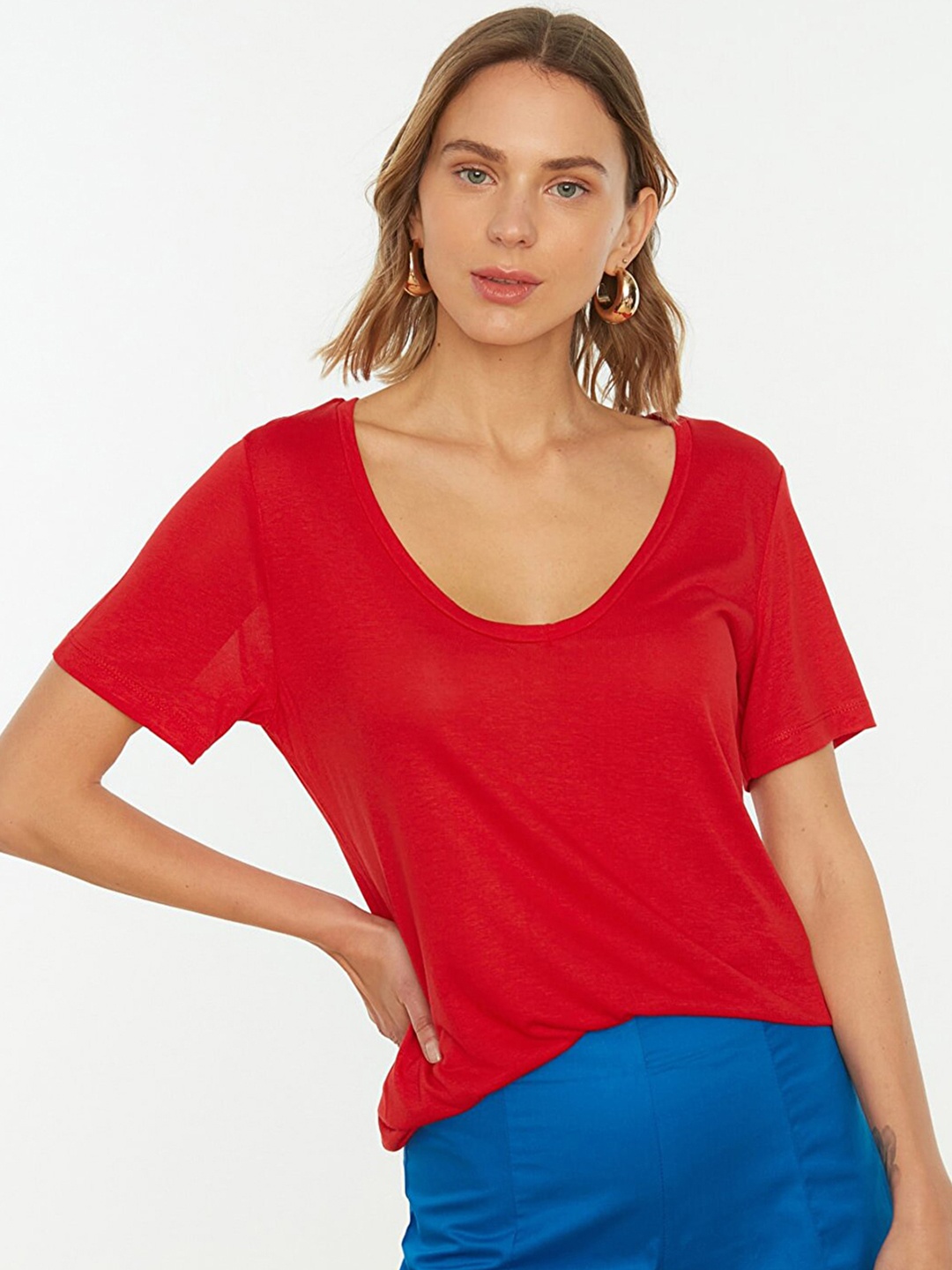 

Trendyol Women Red Solid T-shirt