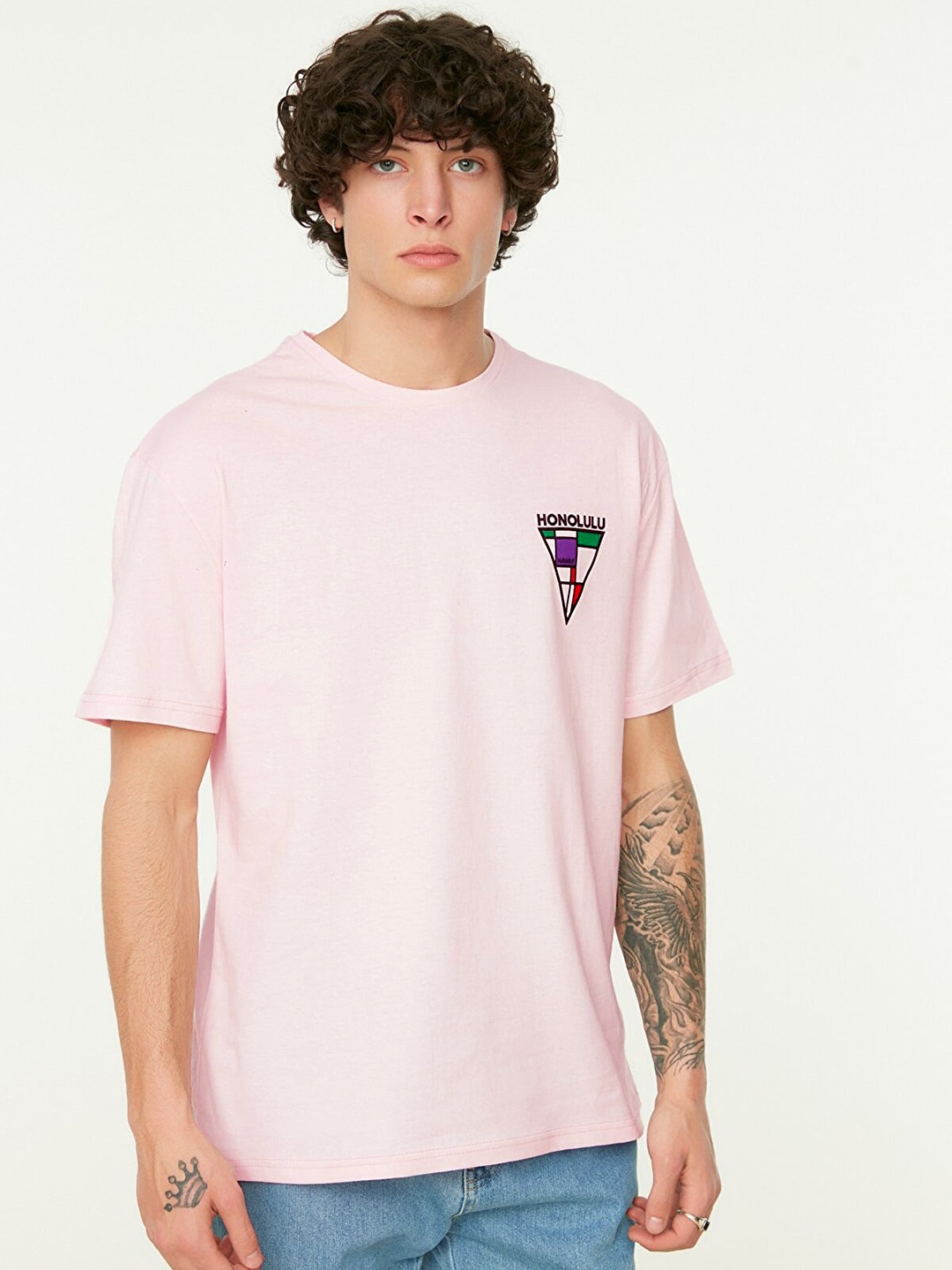 

Trendyol Men Pink & Black Cotton Printed T-shirt