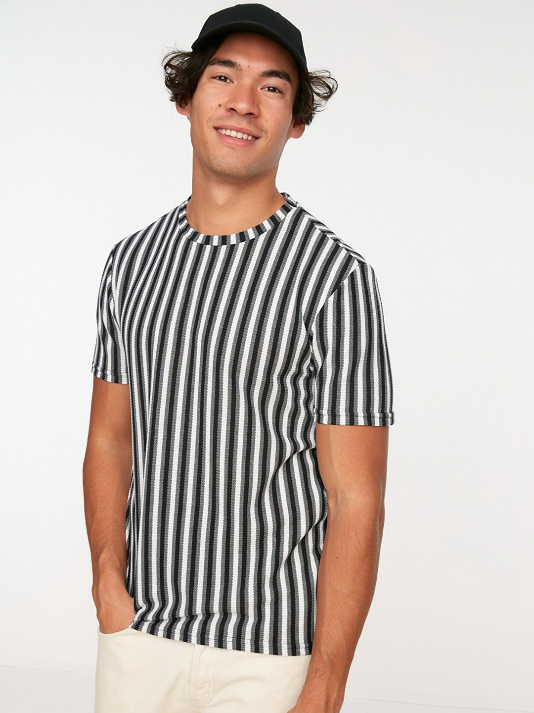 

Trendyol Men Black & White Striped T-shirt