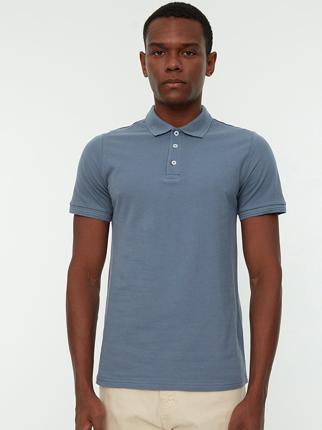 

Trendyol Men Blue Polo Collar Pure Cotton Slim Fit T-shirt