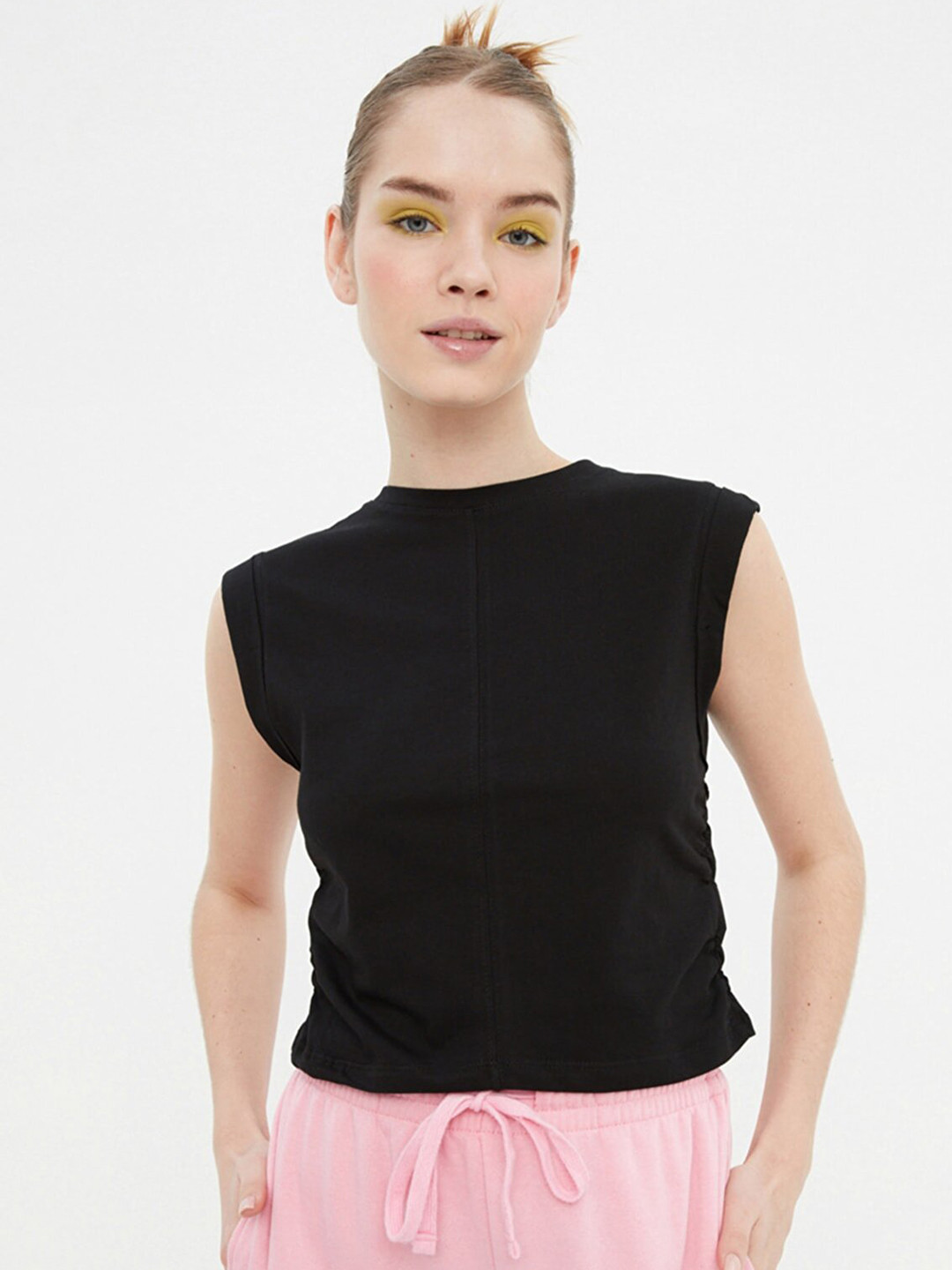

Trendyol Black Solid Pure Cotton Top
