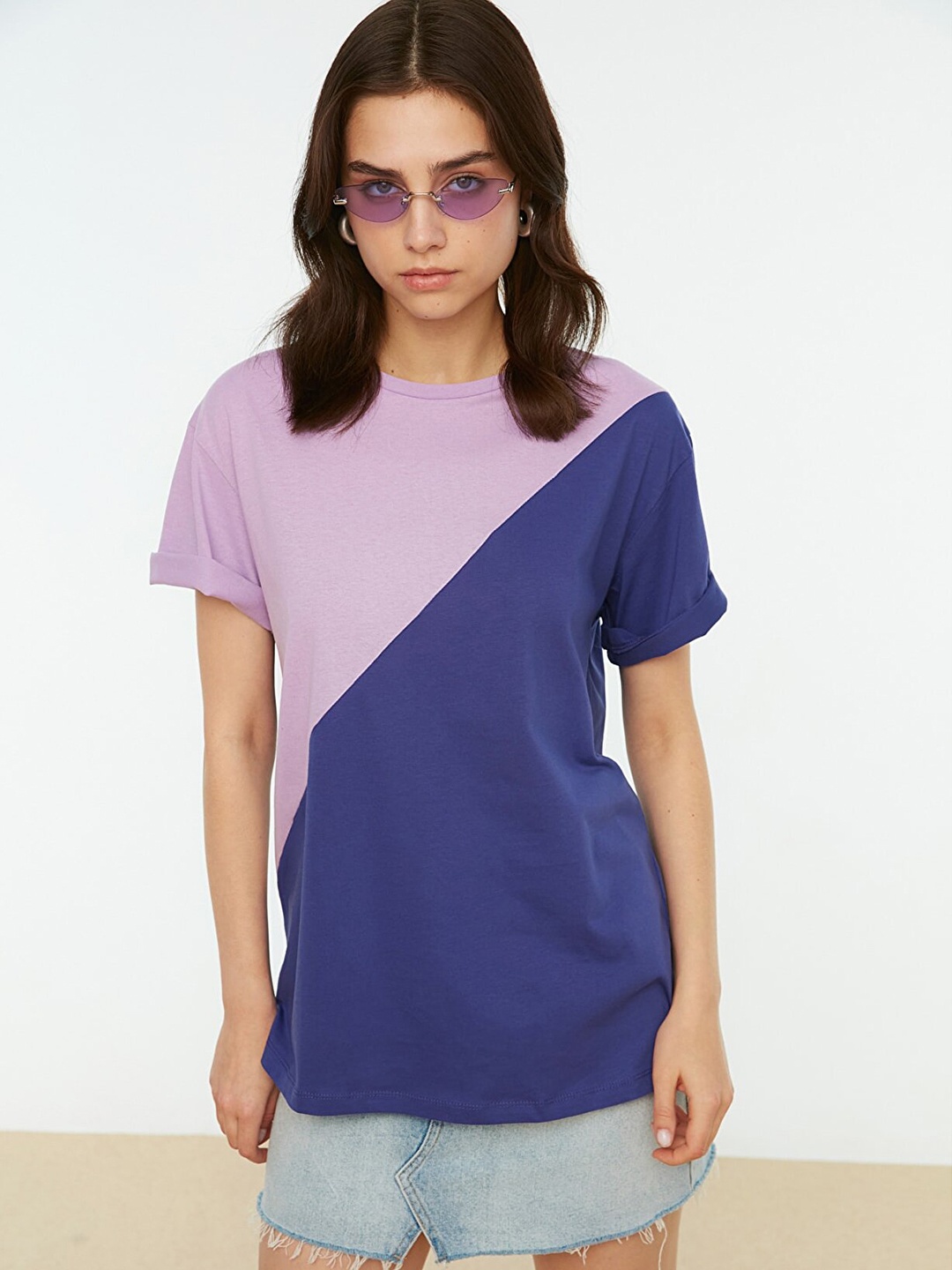 

Trendyol Women Lavender Colourblocked T-shirt