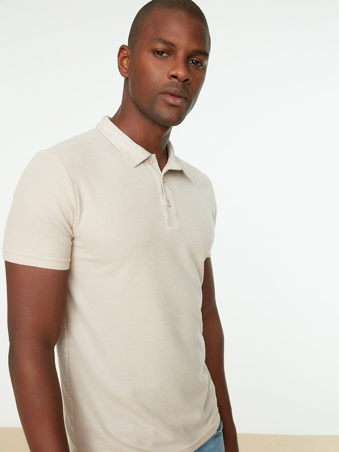 

Trendyol Men Beige Slim Fit Polo Collar T-shirt