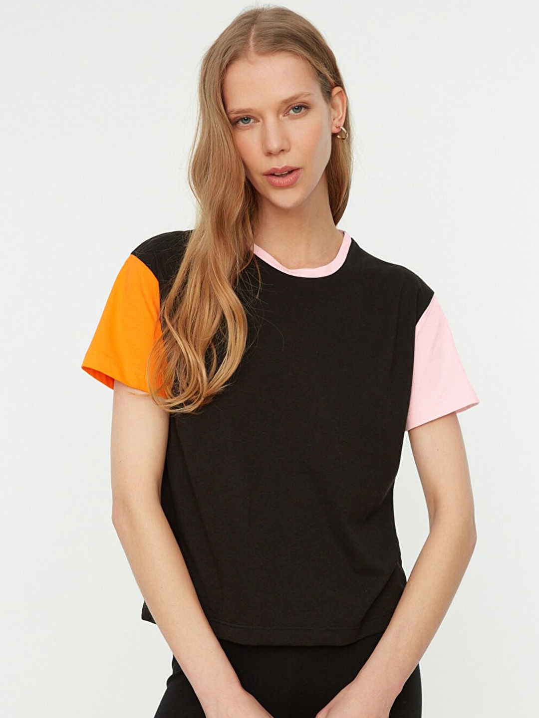

Trendyol Women Black Solid Pure Cotton T-shirt