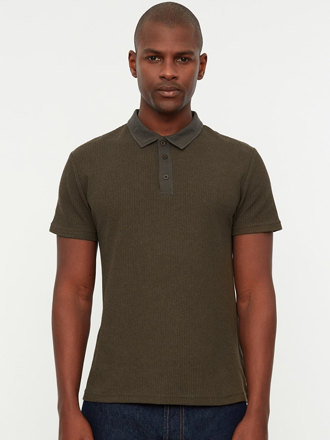 

Trendyol Men Olive Green Polo Collar T-shirt, Khaki