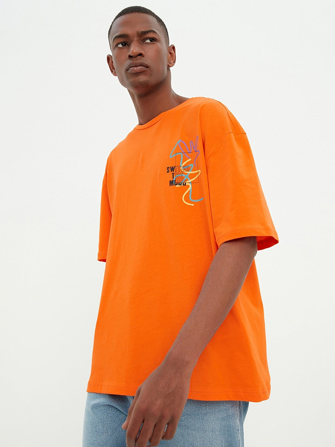 

Trendyol Men Orange & Black Cotton T-shirt