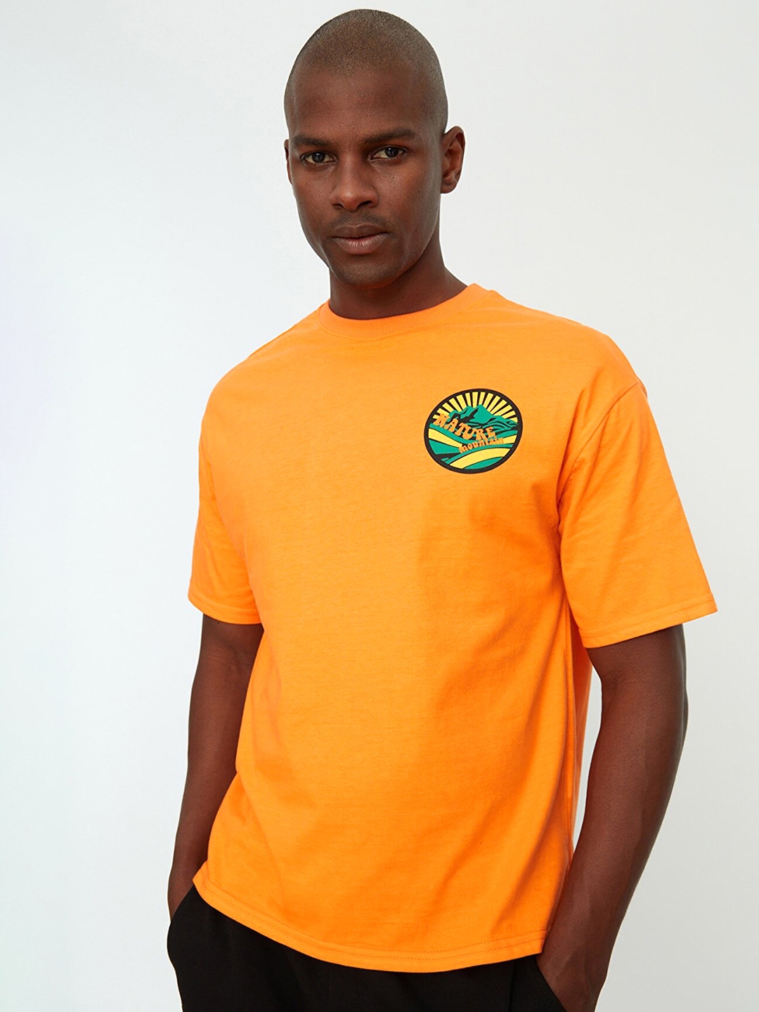 

Trendyol Men Orange Typography Printed Pure Cotton T-shirt