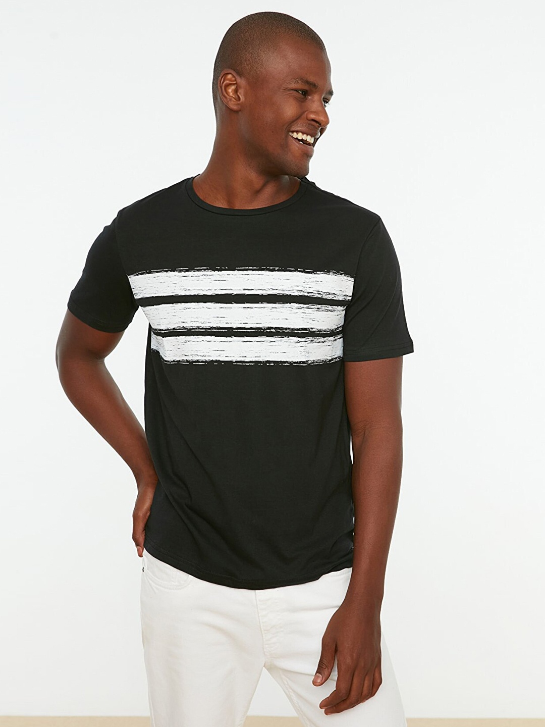 

Trendyol Men Black Striped Pure Cotton Oversize T-shirt