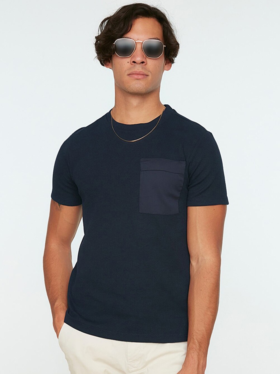

Trendyol Men Navy Blue Textured T-shirt